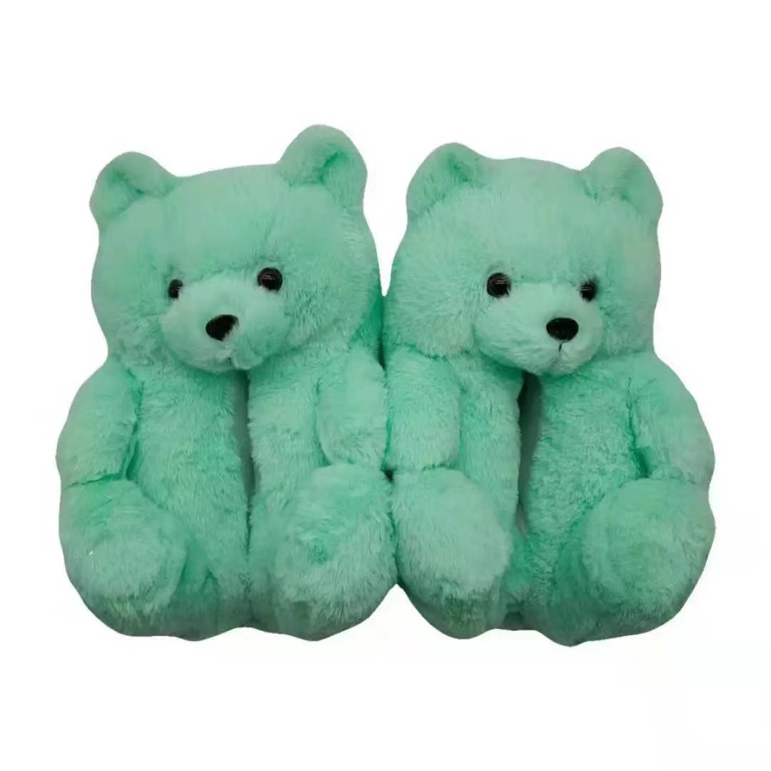 Adult Kids Lovely Animal Teddy Bears Slippers Parent-Child Bedroom Shoes Winter Warm Indoor Fuzzy Plush Home Slippers