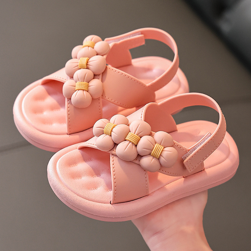 Summer New Casual Plain Kids Children Sandals Flower Cute Shoes Infant Baby Girls Boys Soft Soles Leather Non-Slip Beach Sandals