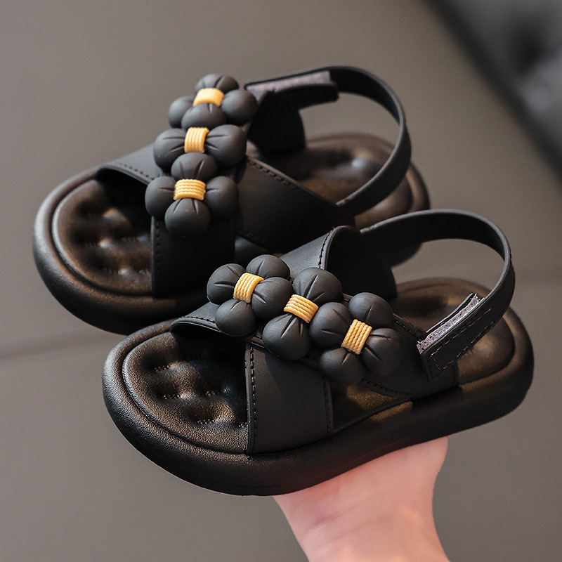 Summer New Casual Plain Kids Children Sandals Flower Cute Shoes Infant Baby Girls Boys Soft Soles Leather Non-Slip Beach Sandals