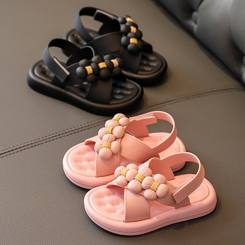 Summer New Casual Plain Kids Children Sandals Flower Cute Shoes Infant Baby Girls Boys Soft Soles Leather Non-Slip Beach Sandals