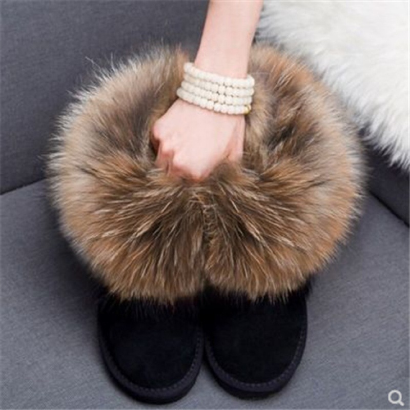 Fashion Womens Winter Raccoon Fluffy Fur Boots Casual Flat Ladies Footwear Plush Snow Boots