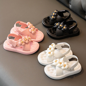 Summer New Casual Plain Kids Children Sandals Flower Cute Shoes Infant Baby Girls Boys Soft Soles Leather Non-Slip Beach Sandals