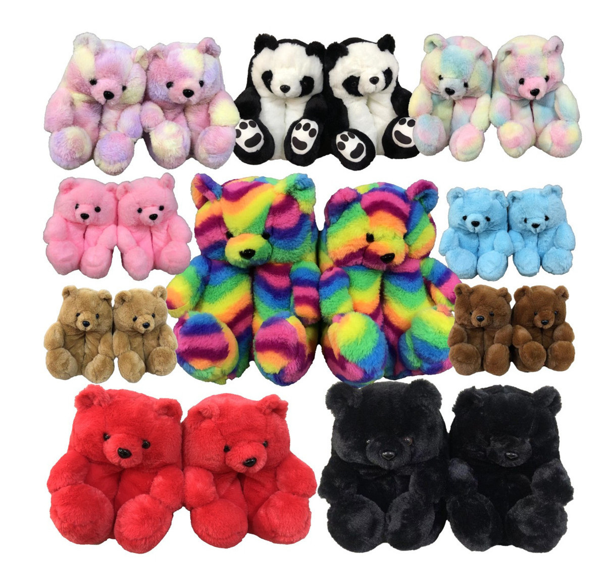 Wholesale Fashion Racoon Girls Women Kids House Pink Teddy Bear Slippers Fluffy Soft Fur Slippers For Ladies