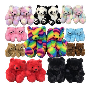 Wholesale Fashion Racoon Girls Women Kids House Pink Teddy Bear Slippers Fluffy Soft Fur Slippers For Ladies