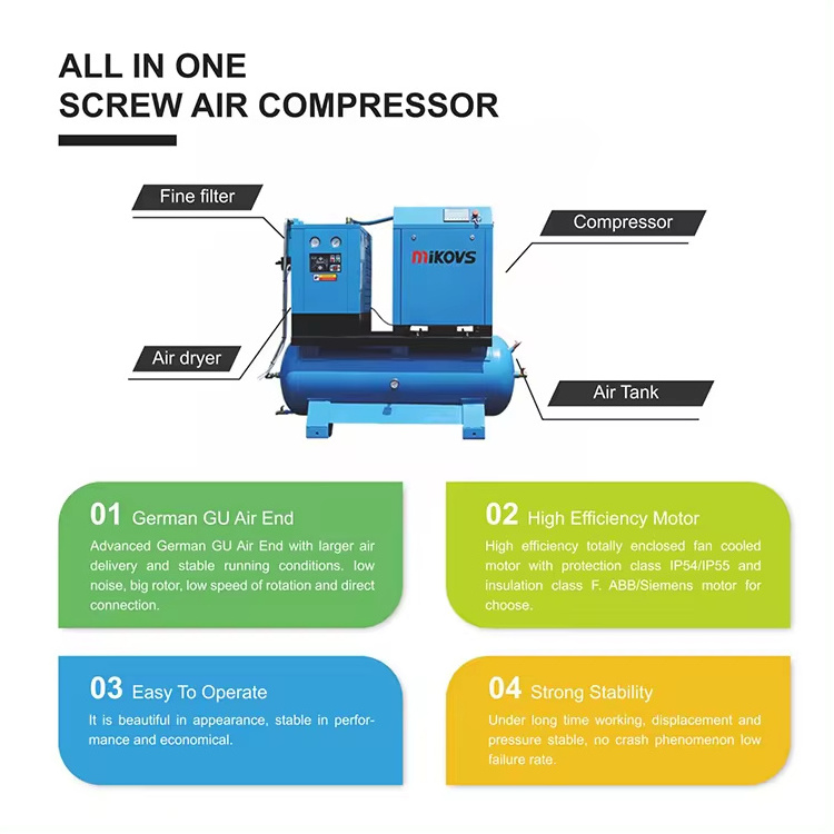 Factory Custom 5.5kw 7.5kw 11kw 15kw All-in-one Integrated Combined Screw Air Compressor With Dryer And Air Tank