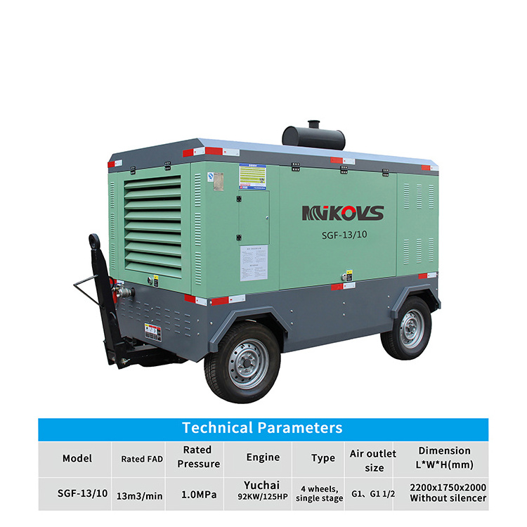 High Pressure Industrial 10 bar 25 bar 30 bar Diesel Portable Screw Air Compressor With Wheels For Mining