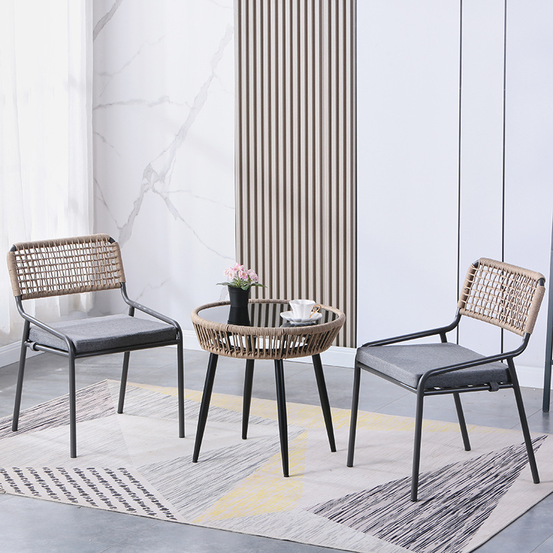 Outdoor Furniture Rattan Chairs Three Piece Set Nordic Garden Small Coffee Table and 2 Chairs Patio Furniture