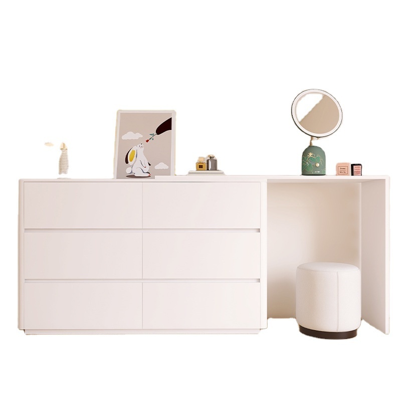 Simple Modern Multifunctional Solid Wood Bedroom Dressing Table Storage Cabinet Integrated Minimalist Cream Style White Dresser