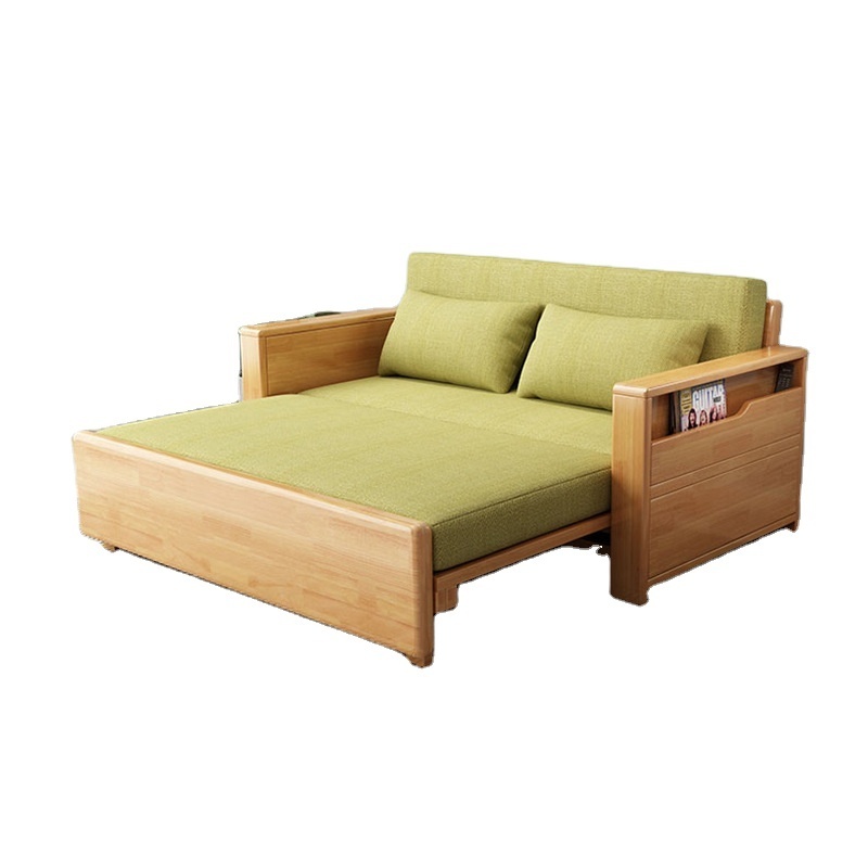 Foldable Solid Wood Sofa Bed Living Room Multifunctional Dual-purpose Retractable Single Bed with Storage Small Household Sofa