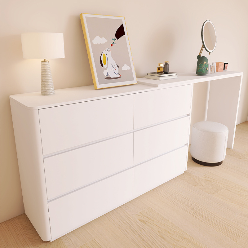 Simple Modern Multifunctional Solid Wood Bedroom Dressing Table Storage Cabinet Integrated Minimalist Cream Style White Dresser