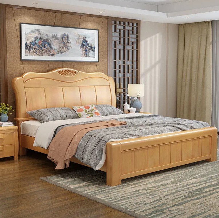 queen bed modern Chinese style double wooden beds bedroom furniture luxury storage bed