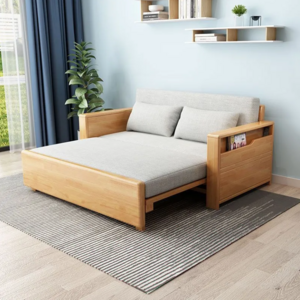 Foldable Solid Wood Sofa Bed Living Room Multifunctional Dual-purpose Retractable Single Bed with Storage Small Household Sofa