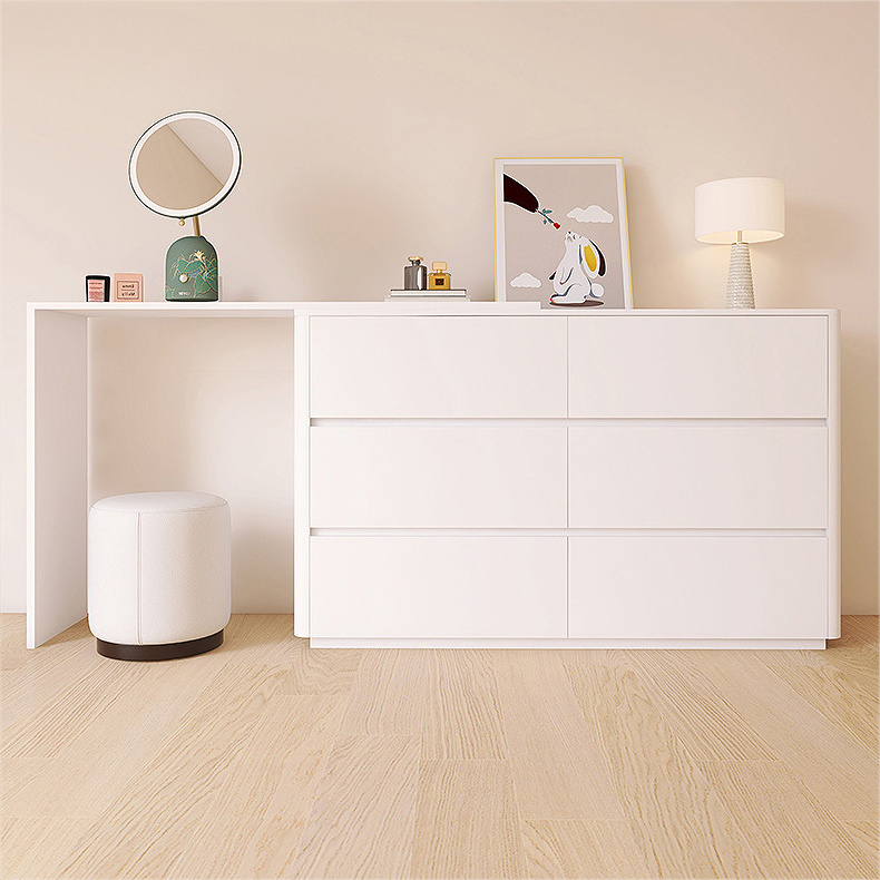 Simple Modern Multifunctional Solid Wood Bedroom Dressing Table Storage Cabinet Integrated Minimalist Cream Style White Dresser