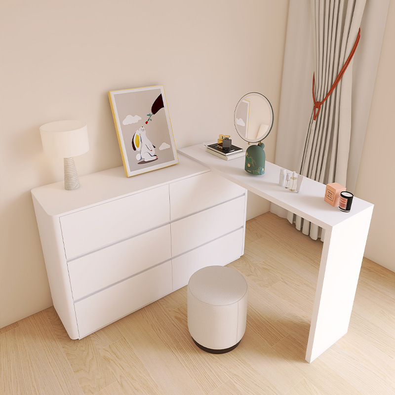 Simple Modern Multifunctional Solid Wood Bedroom Dressing Table Storage Cabinet Integrated Minimalist Cream Style White Dresser