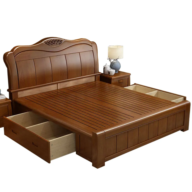 queen bed modern Chinese style double wooden beds bedroom furniture luxury storage bed