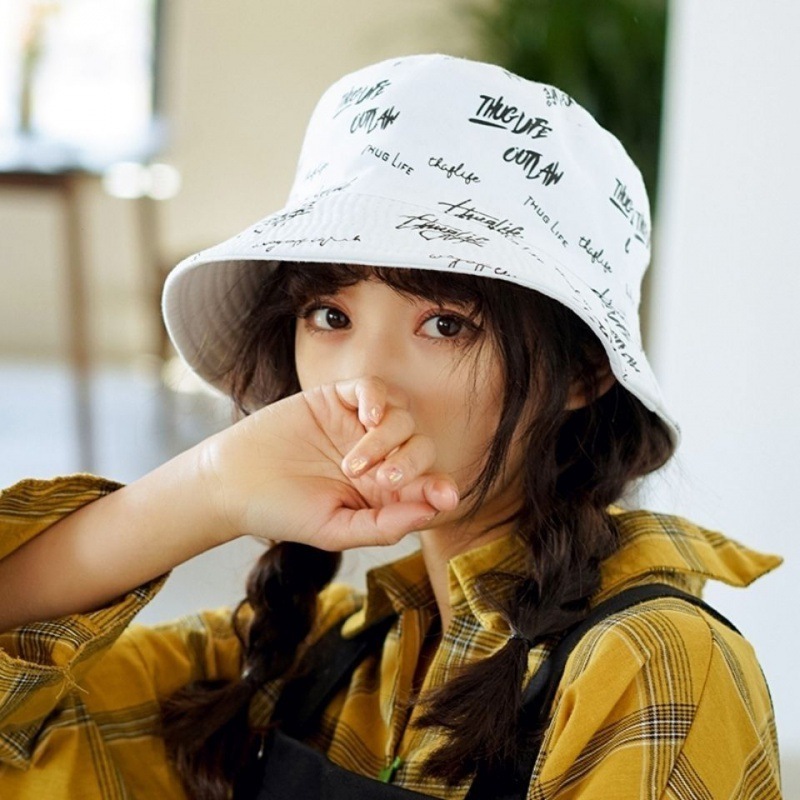 Men and Women Floral Embroidery Casual Double Side Summer Printed Logo Reversible Bucket Hat