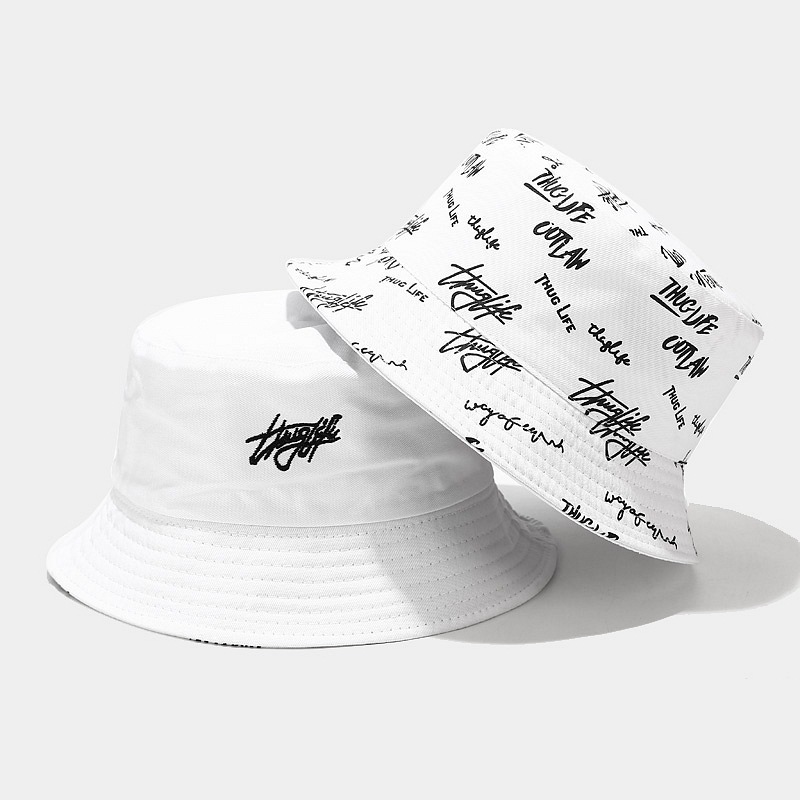 Men and Women Floral Embroidery Casual Double Side Summer Printed Logo Reversible Bucket Hat