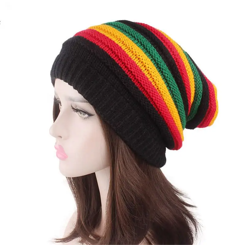 Colorful Striped Knit Hat Keep Warm Beanies Skullies Unisex Knitted Cap