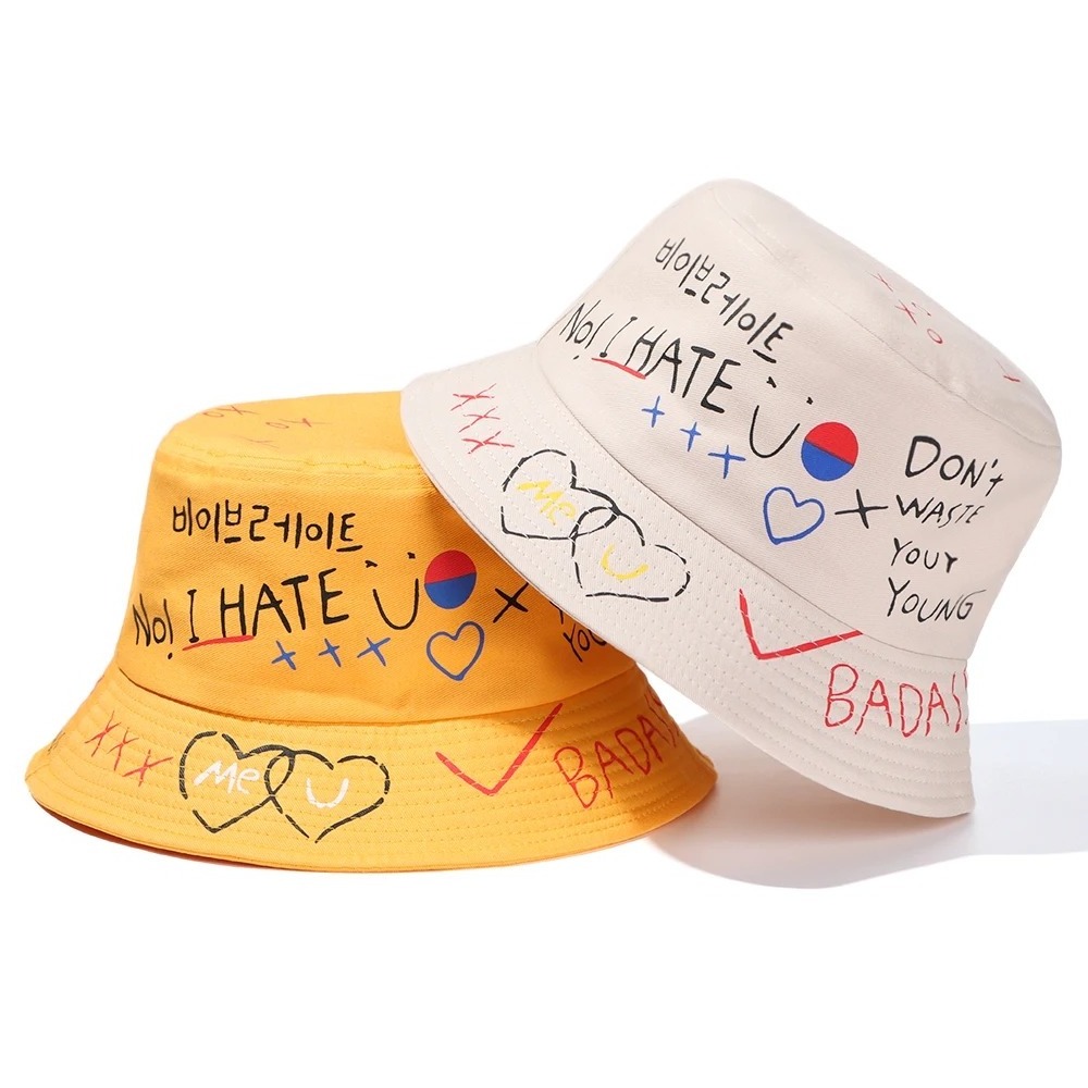 Women Cap For Summer Graffiti Letter Bucket Hats Fishing Outdoor Hip Hop Cap Fisherman Bob Hat for Men Panama Couples Gifts