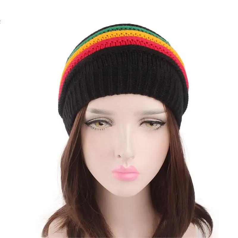 Colorful Striped Knit Hat Keep Warm Beanies Skullies Unisex Knitted Cap