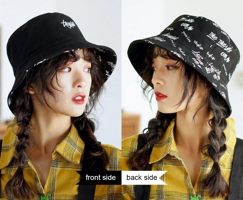 Men and Women Floral Embroidery Casual Double Side Summer Printed Logo Reversible Bucket Hat