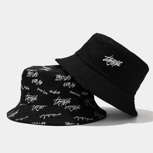 Men and Women Floral Embroidery Casual Double Side Summer Printed Logo Reversible Bucket Hat