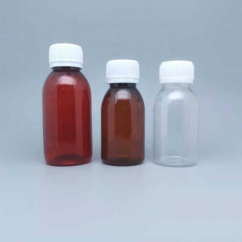 Supply 100ml medical empty  PET  amber cough syrup plastic bottle for liquid packaging