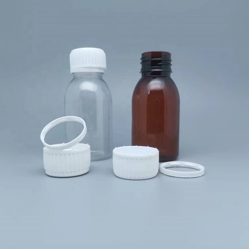 Supply 100ml medical empty  PET  amber cough syrup plastic bottle for liquid packaging