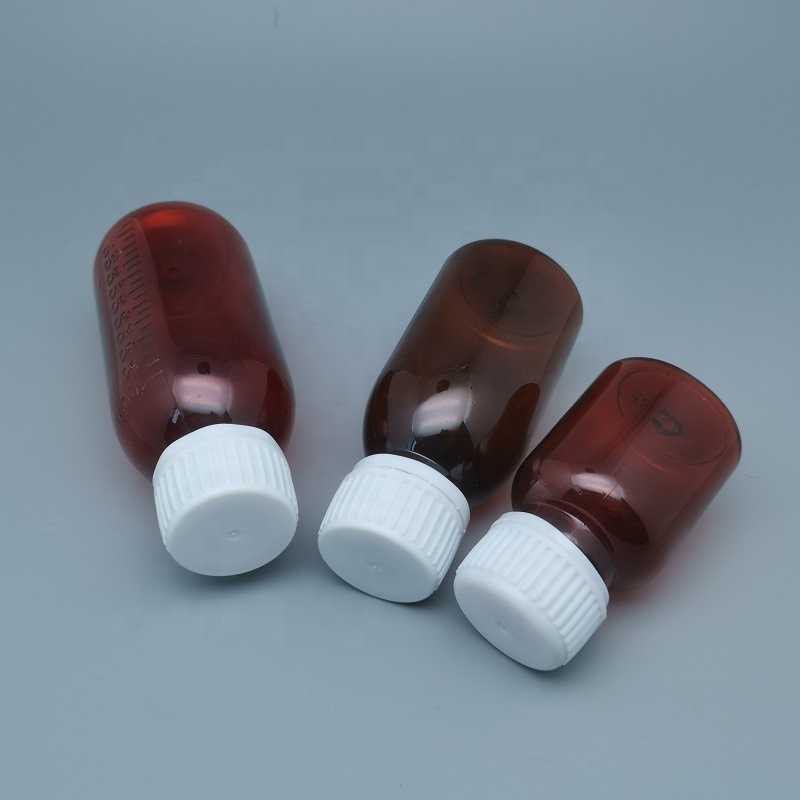 Supply 100ml medical empty  PET  amber cough syrup plastic bottle for liquid packaging