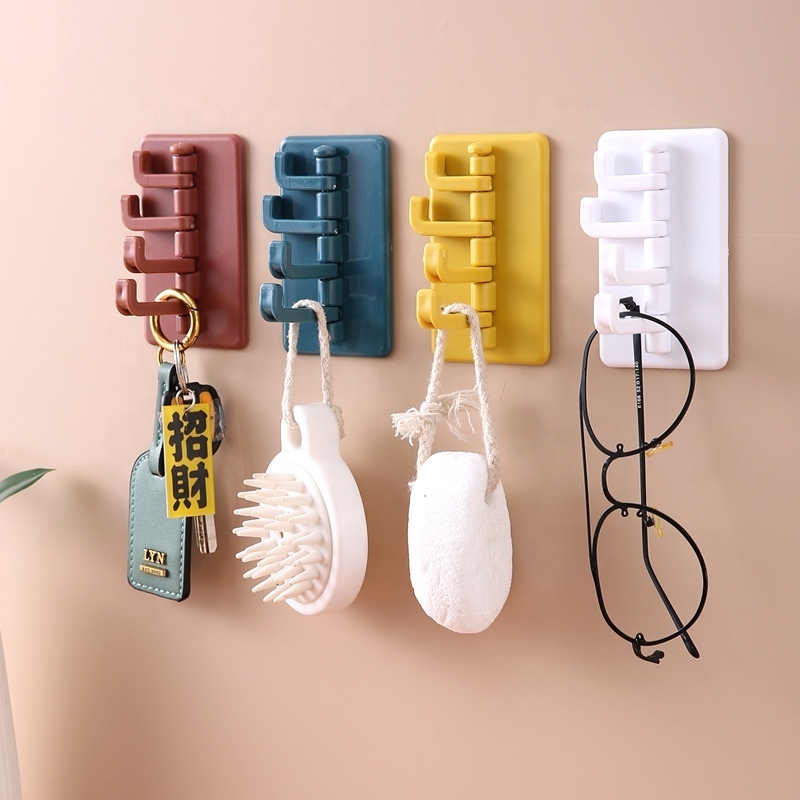 Kitchen Bathroom plastic Strong adhesive Hook Storage multi functional  Hanger Wall mounted 4 Hooks