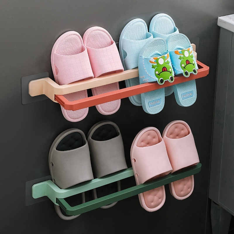 Bathroom slipper rack wall mounted telescopic toilet shoes storage no punching toilet towel shelf