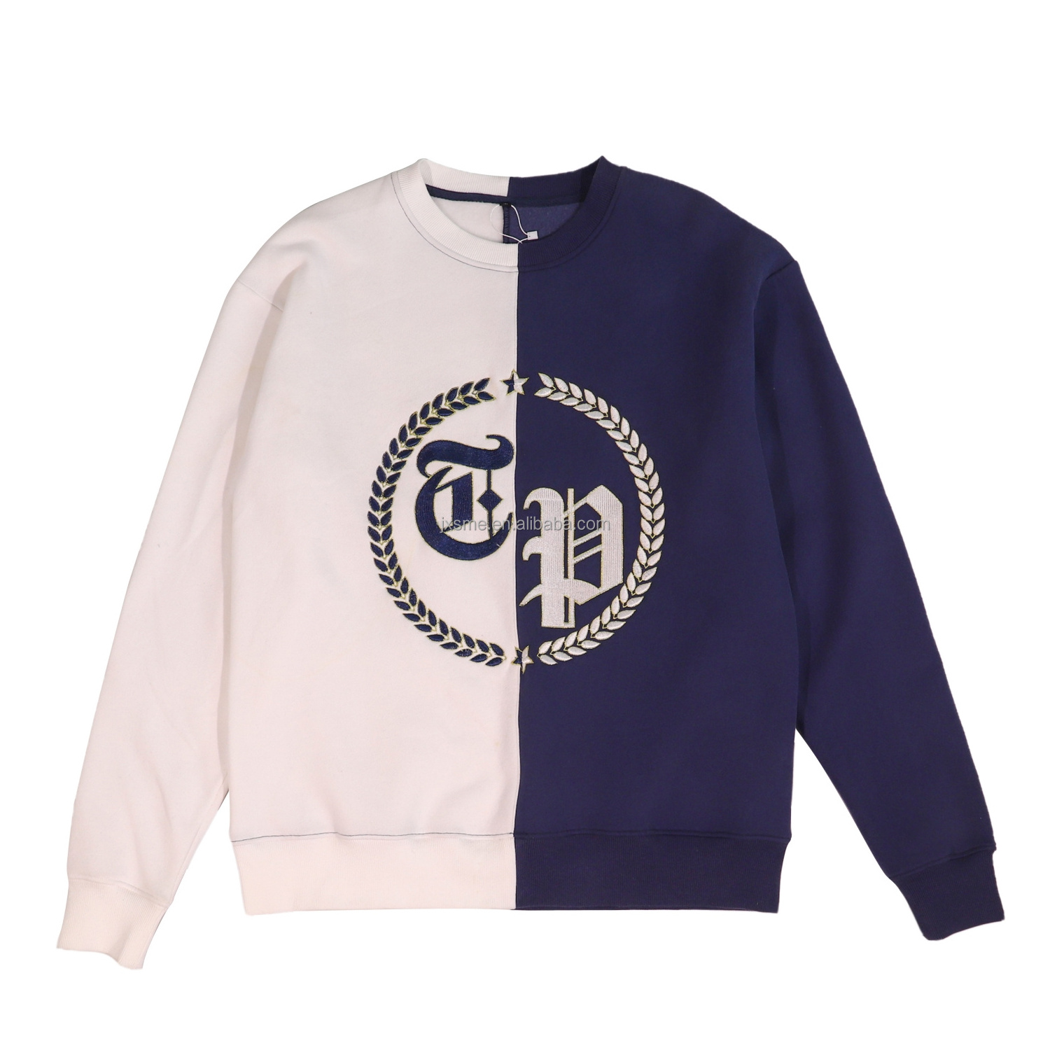 OEM  Customized Two-color Half And Half Colored Pullover Split Multi Color Block Crew Neck Embroidery Two Tone Hoodie