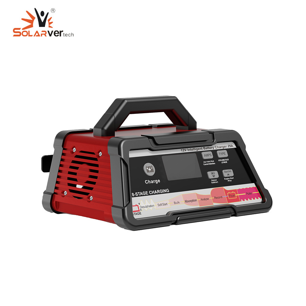 Portable 12A 12V 24V Automatic Battery Charger For Switchable STD LifePO4/Flooded/Calcinm/AGM/GEL/SLA Lead Acid Battery Charger