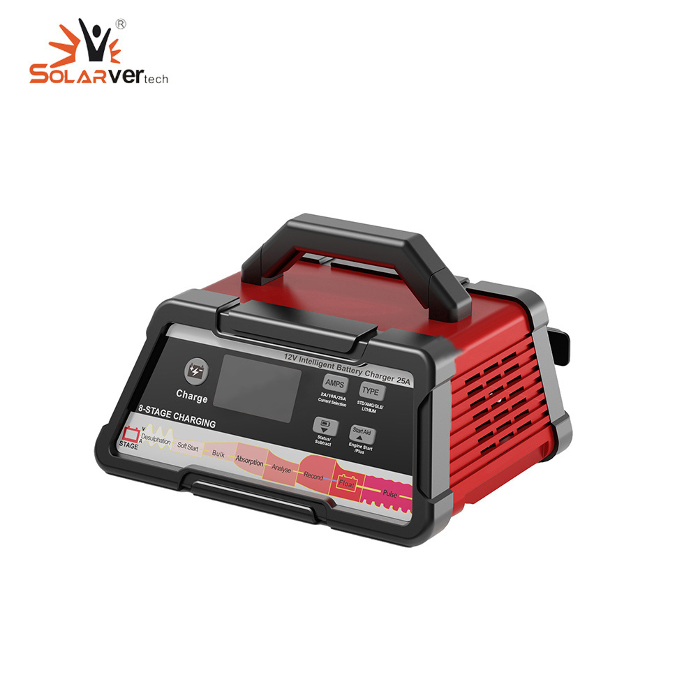 Portable 12A 12V 24V Automatic Battery Charger For Switchable STD LifePO4/Flooded/Calcinm/AGM/GEL/SLA Lead Acid Battery Charger