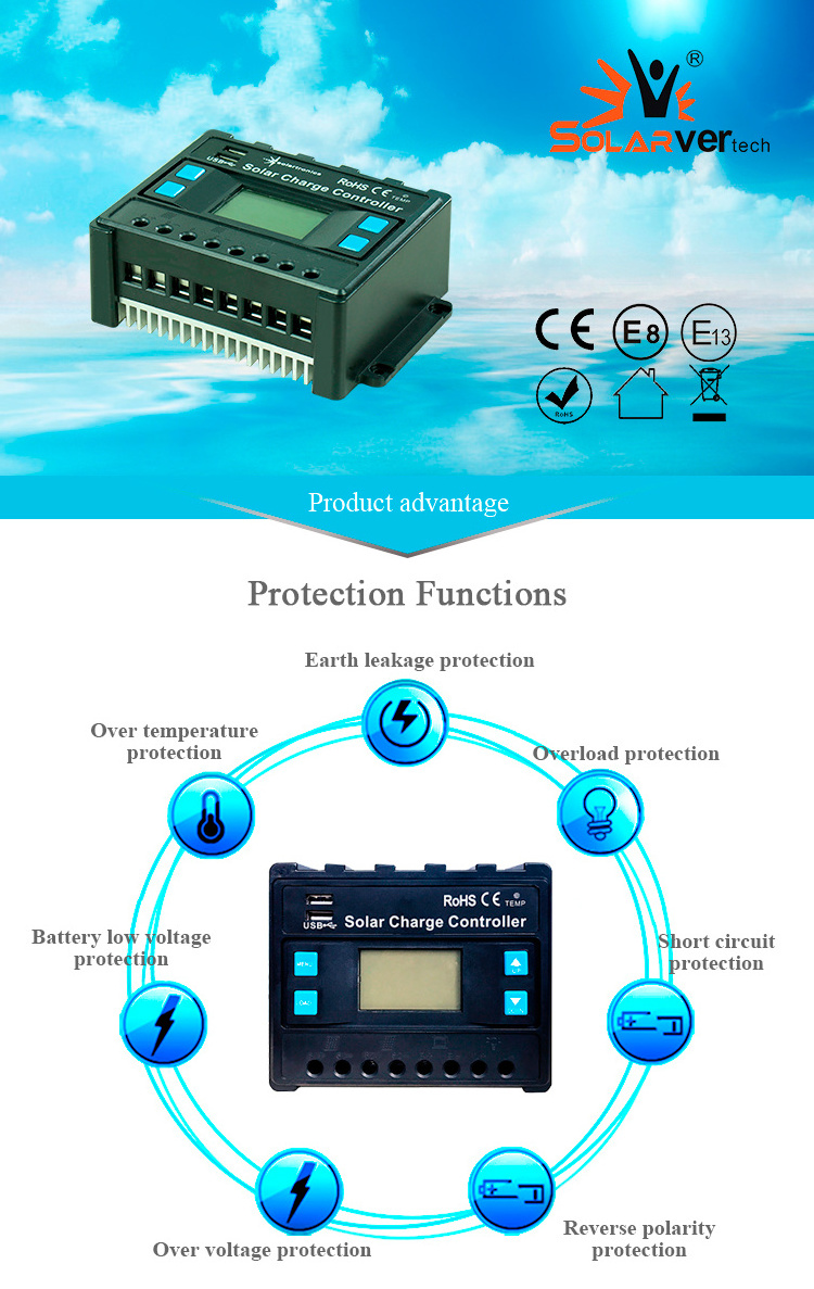 With digital display 12V /24V 20A solar controller manual PWM solar panel charge controller