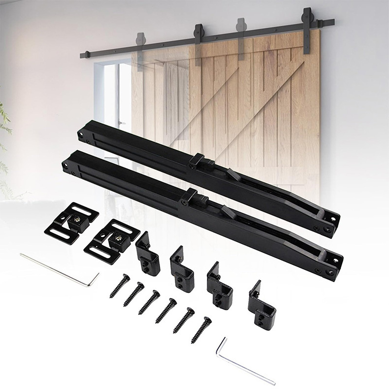 Soruda Soft Closer Mechanism Sliding Barn Doors Track and Handle Hardware Kit Buffer Door Closer