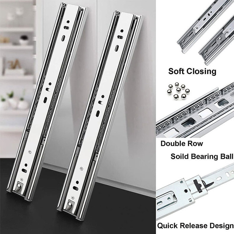 4 Fold Ball Bearing Two Way Drawer Slide Raildrawer 45mm Wide 53g/inch Drawer Slides Cabinet 76mm Heavy Duty Drawer Slide