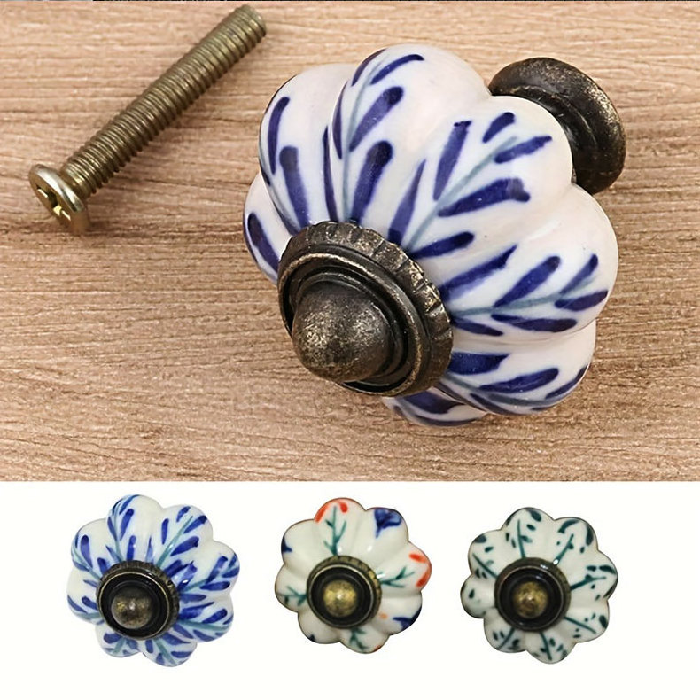 Lurious Ceramic Drawer Dresser Knobs Colorful Pumpkin Shape Pulls Kitchen Cabinet Furniture Bedroom Handle Cupboard Door Handles