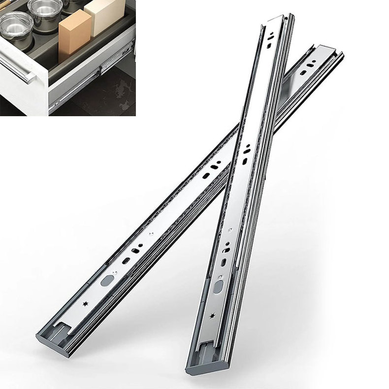 4 Fold Ball Bearing Two Way Drawer Slide Raildrawer 45mm Wide 53g/inch Drawer Slides Cabinet 76mm Heavy Duty Drawer Slide