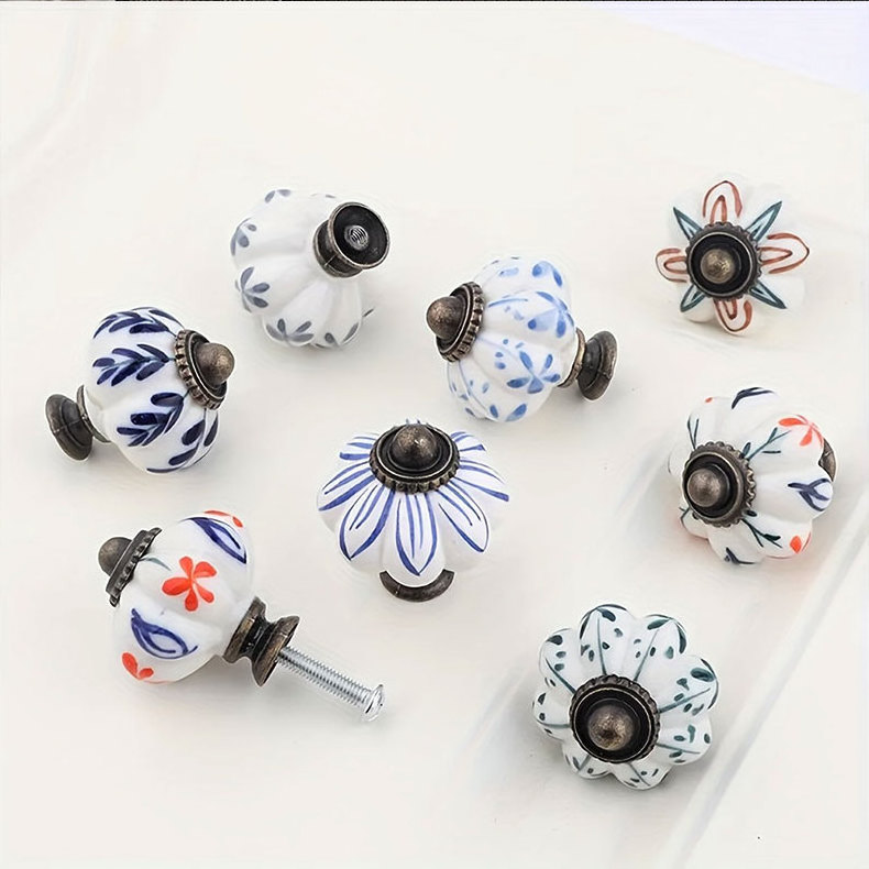 Lurious Ceramic Drawer Dresser Knobs Colorful Pumpkin Shape Pulls Kitchen Cabinet Furniture Bedroom Handle Cupboard Door Handles