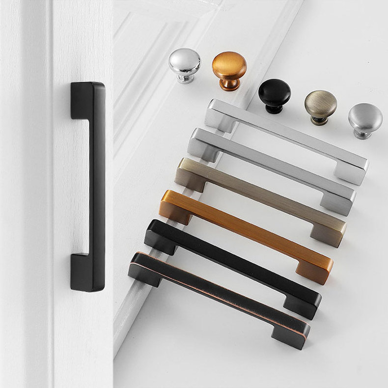 Soruda  Solid Aluminum Alloy Kitchen Cupboard Pulls Drawer Knobs Matte Gold Cabinet Handles Furniture Handle Hardware