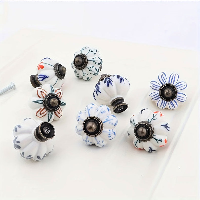 Lurious Ceramic Drawer Dresser Knobs Colorful Pumpkin Shape Pulls Kitchen Cabinet Furniture Bedroom Handle Cupboard Door Handles