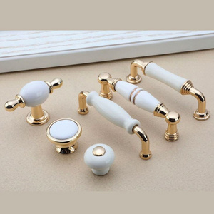 Zinc Alloy Ceramics Cabinet Handles Graceful Wardrobe White Golden Pull Handles Kitchen Dresser Drawer Knobs