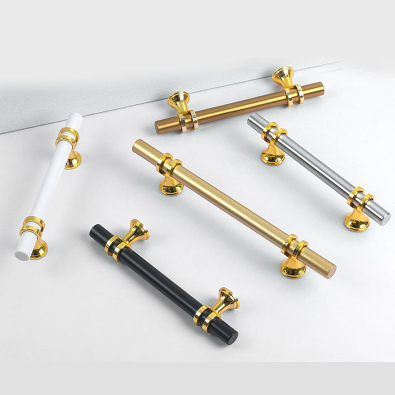 Soruda Furniture Hardware Volume Gold Black Door Dresser Pull Cabinet T bar Handles and Knobs for Kitchen Cabinet