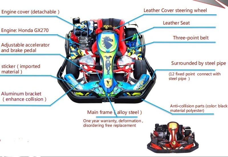 SQ Factory direct Adule Racing brand Gasolina 270cc engine go kart parts with cheap price