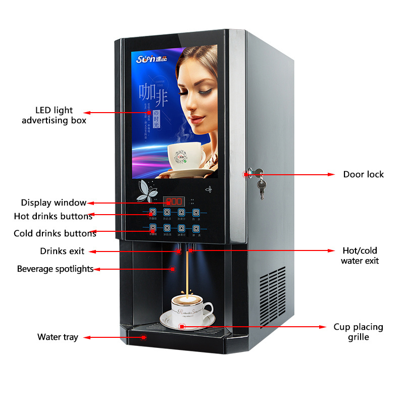 30SCW-8 Automatic 3 hot 3 cold instant coffee machine self service drinks vending machine fully automatic coffee vending machine