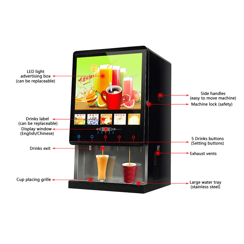 50SC(3+2) Milk tea vending machine ice juice vending machine for commercial use instant coffee machine commercial LED light box