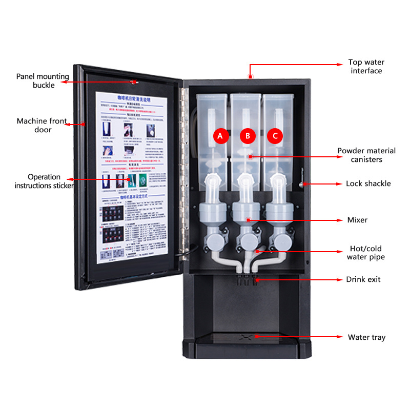 30SCW-8 Automatic 3 hot 3 cold instant coffee machine self service drinks vending machine fully automatic coffee vending machine