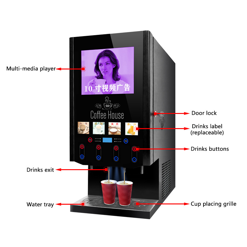 40SCW-10L Video Player Hot ice instant coffee machine commercial Fully automatic coffee vending machine Hot ice water dispenser