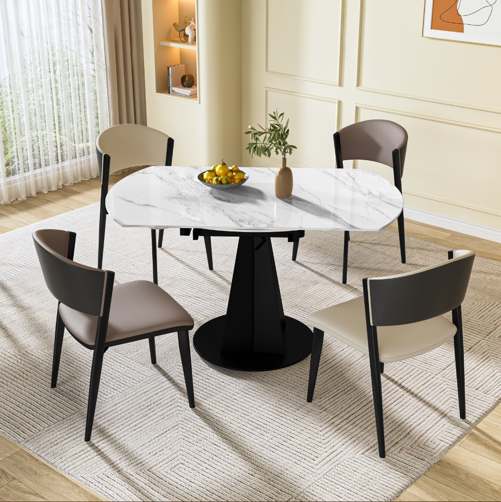 Home Furniture Modern Expandable Round Dining Table Dining Room Rotating Expendable Table Sets Chairs Standard Packing